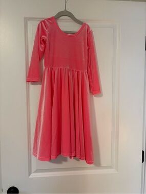 Girls' Velvet Long-Sleeve Party Dress in Coral Pink